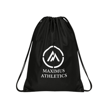 Black drawstring bag with 'Maximus Athletics' logo on a white background